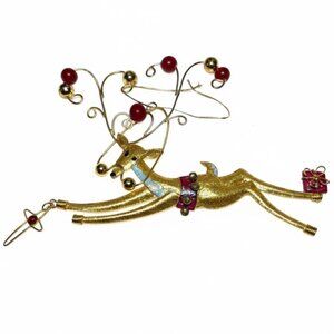 Vintage Metal Flying Reindeer Christmas Ornament